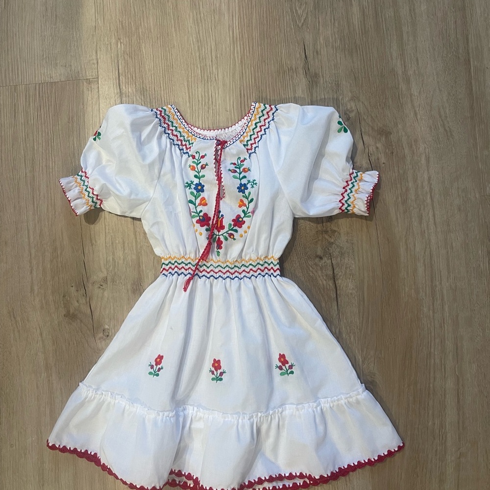 Embroidered White Dress with Colorful Accents